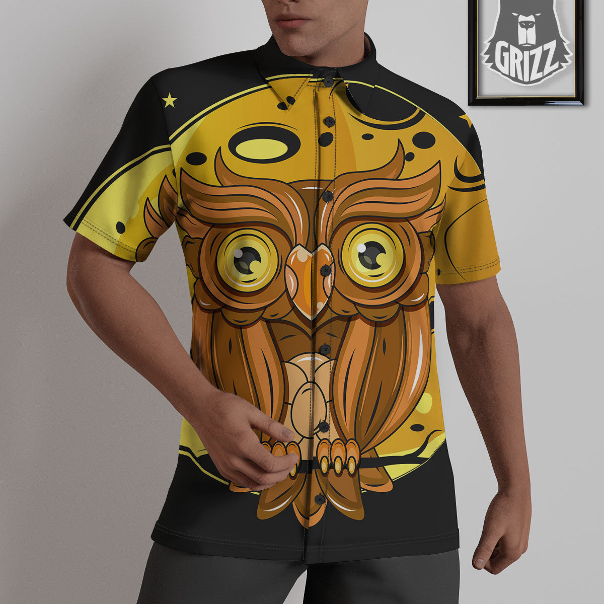 Owl At Night Print Untucked Shirts-grizzshop