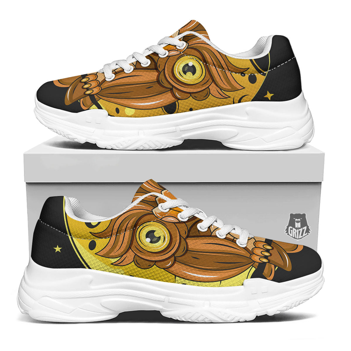 Owl At Night Print White Chunky Shoes-grizzshop