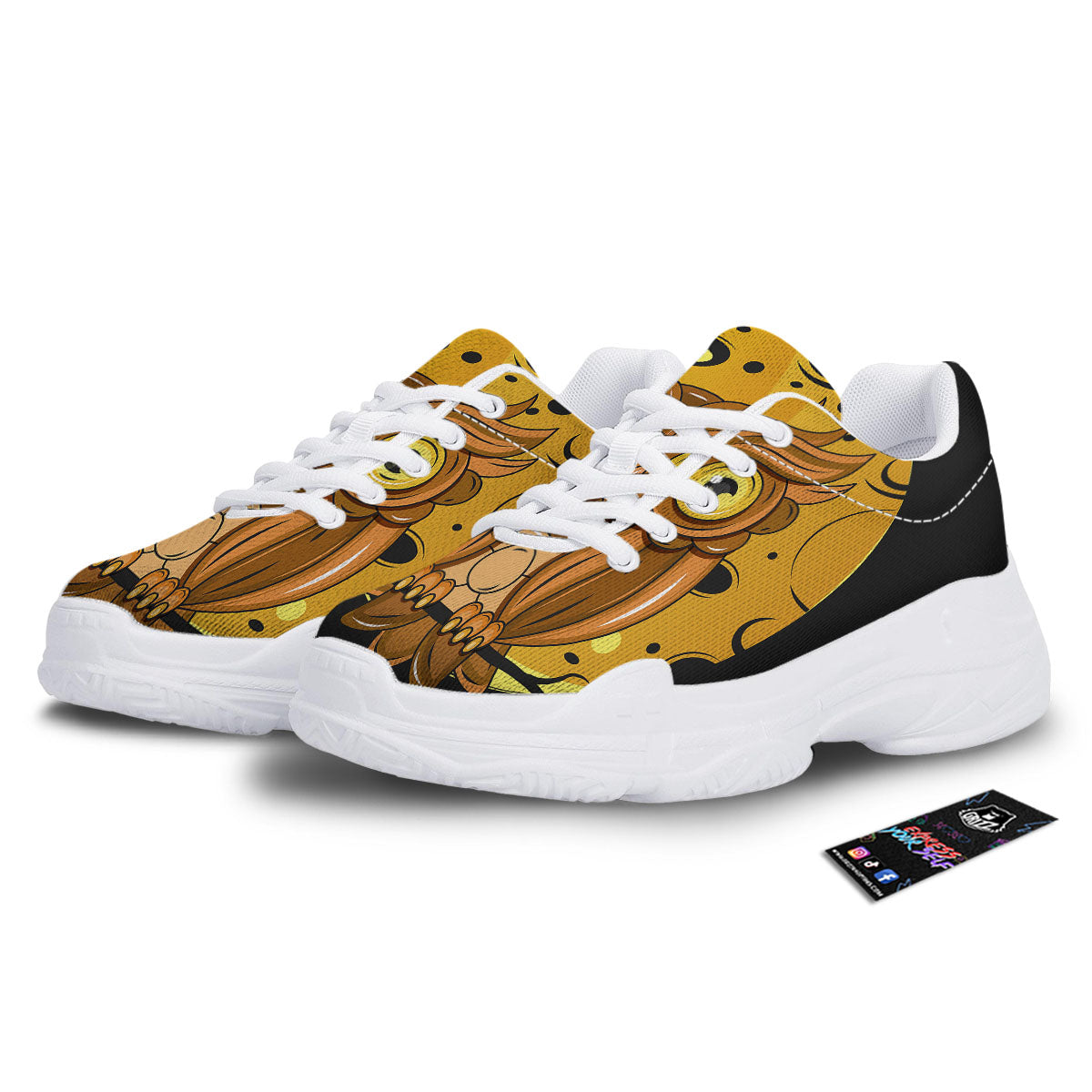 Owl At Night Print White Chunky Shoes-grizzshop