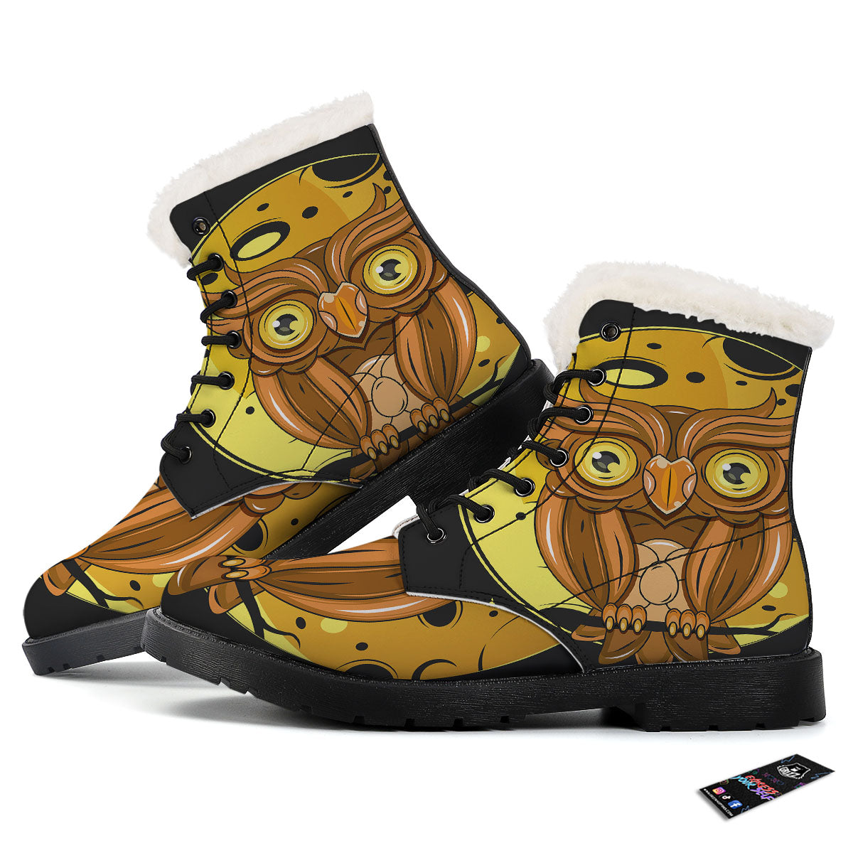 Owl At Night Print Winter Boots-grizzshop