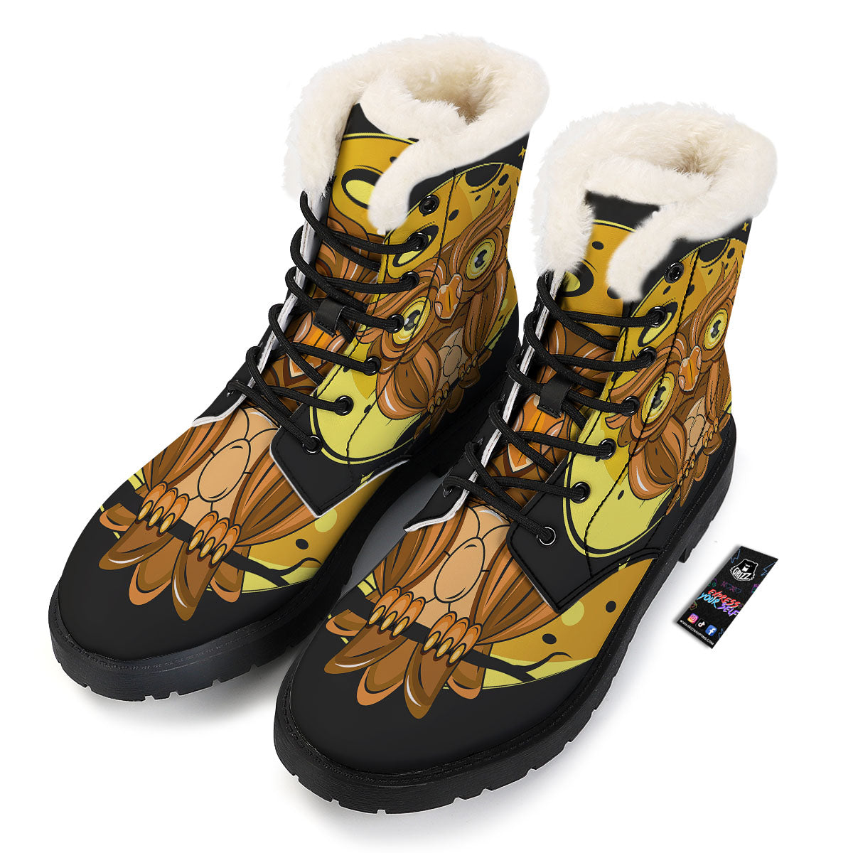 Owl At Night Print Winter Boots-grizzshop