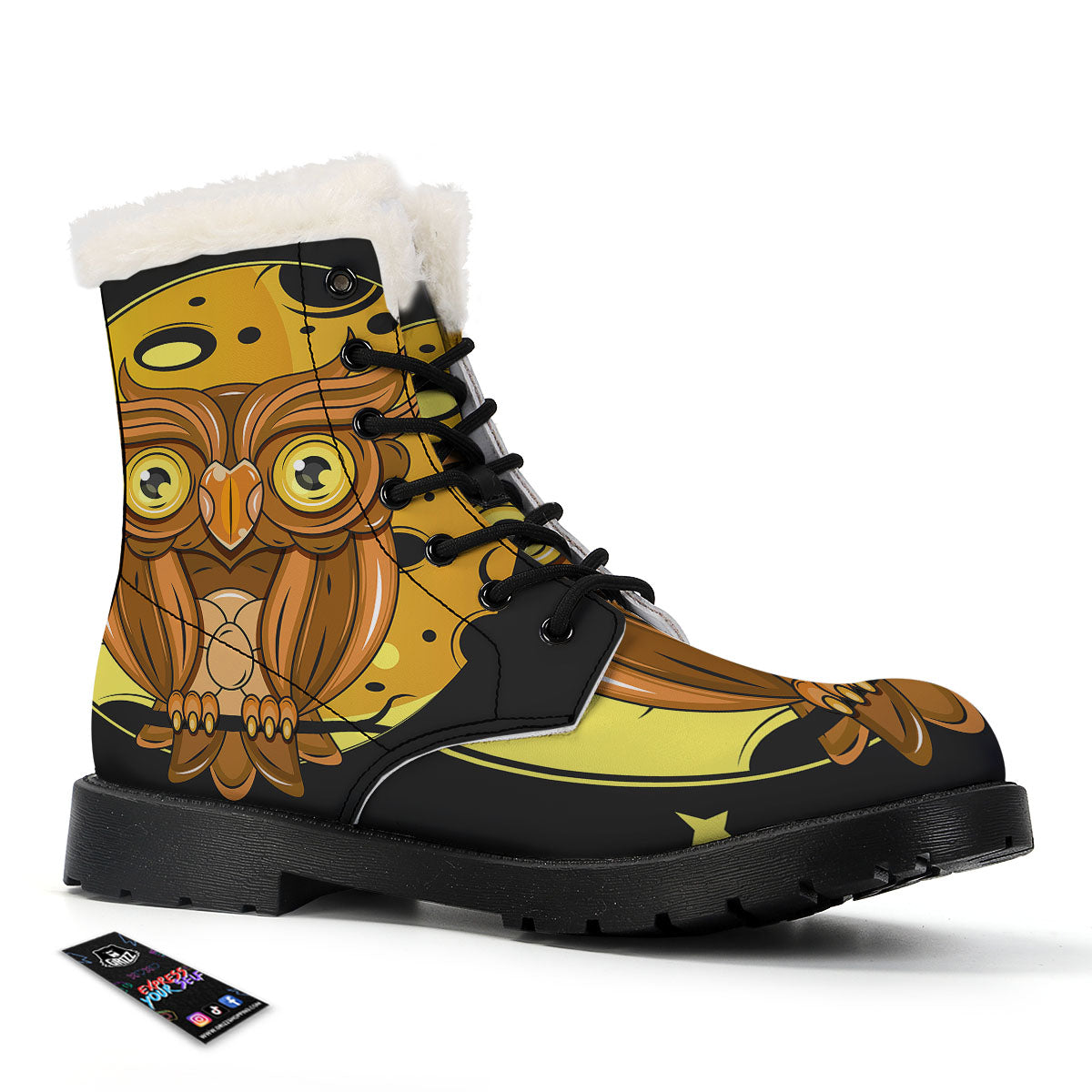 Owl At Night Print Winter Boots-grizzshop