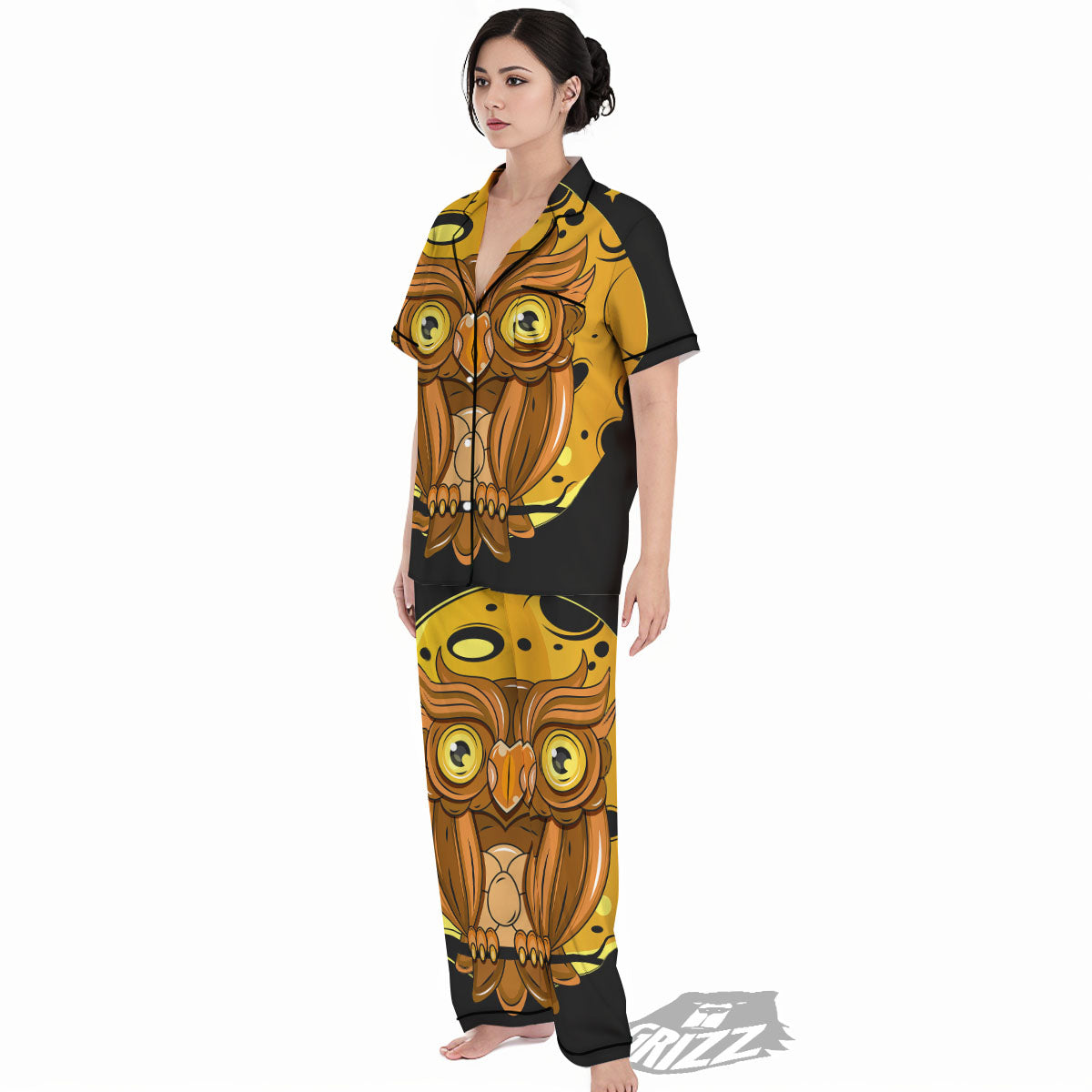 Owl At Night Print Women's Pajamas Set-grizzshop