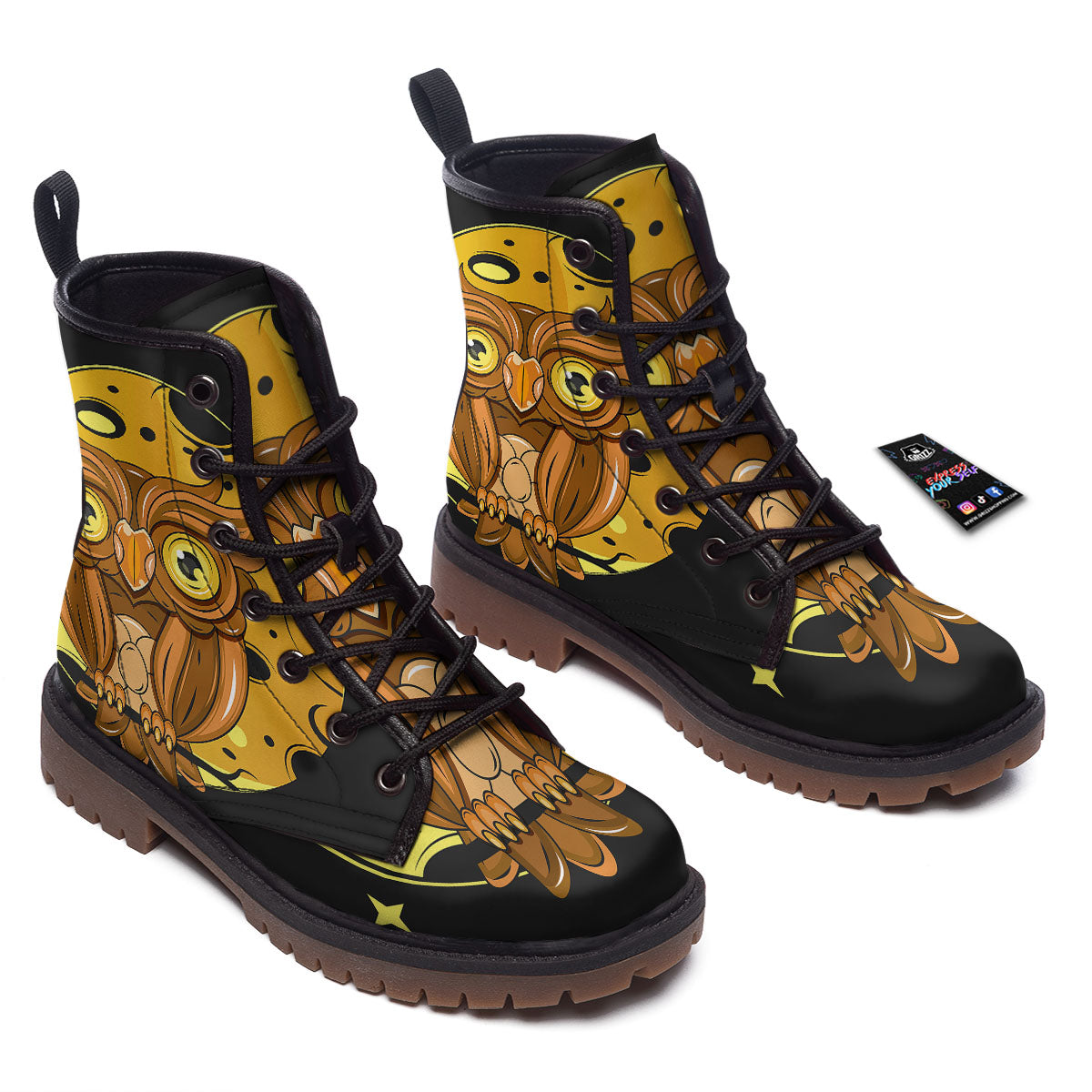 Owl At Night Print Work Boots-grizzshop