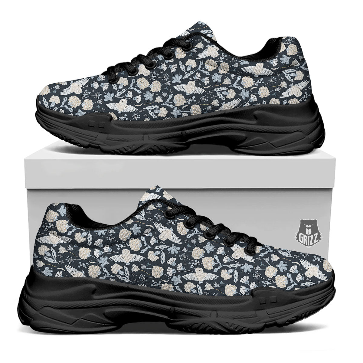Owl Bohemian Print Pattern Black Chunky Shoes-grizzshop