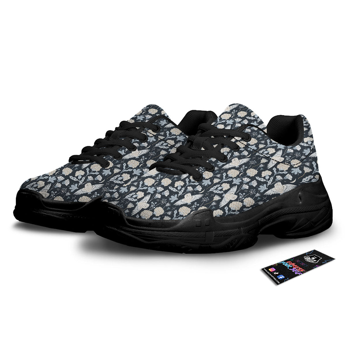 Owl Bohemian Print Pattern Black Chunky Shoes-grizzshop