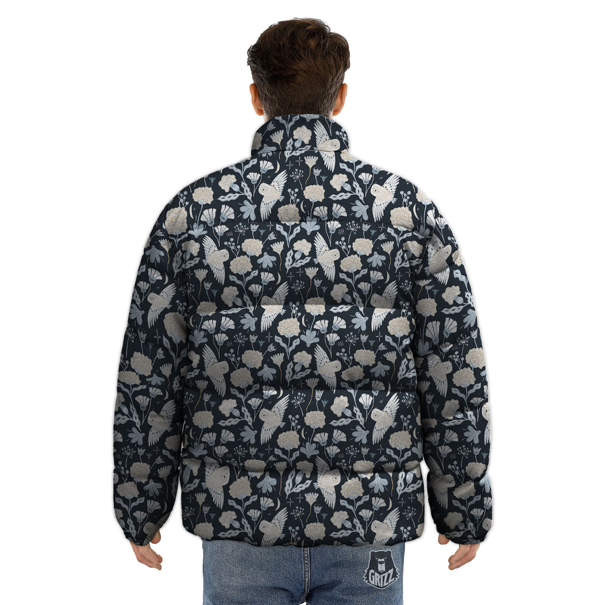 Owl Bohemian Print Pattern Puffer Jacket-grizzshop