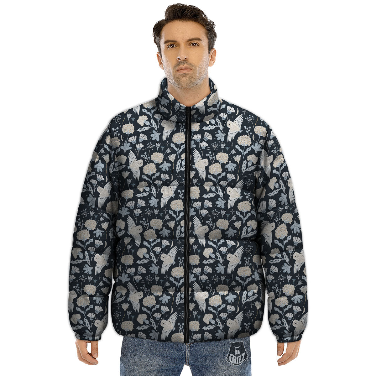 Owl Bohemian Print Pattern Puffer Jacket-grizzshop