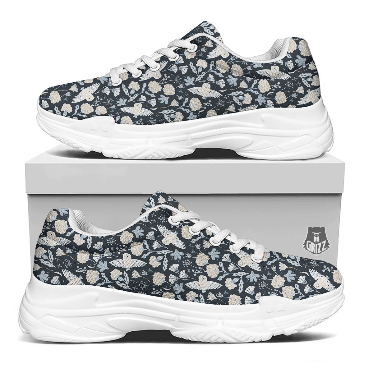 Owl Bohemian Print Pattern White Chunky Shoes-grizzshop