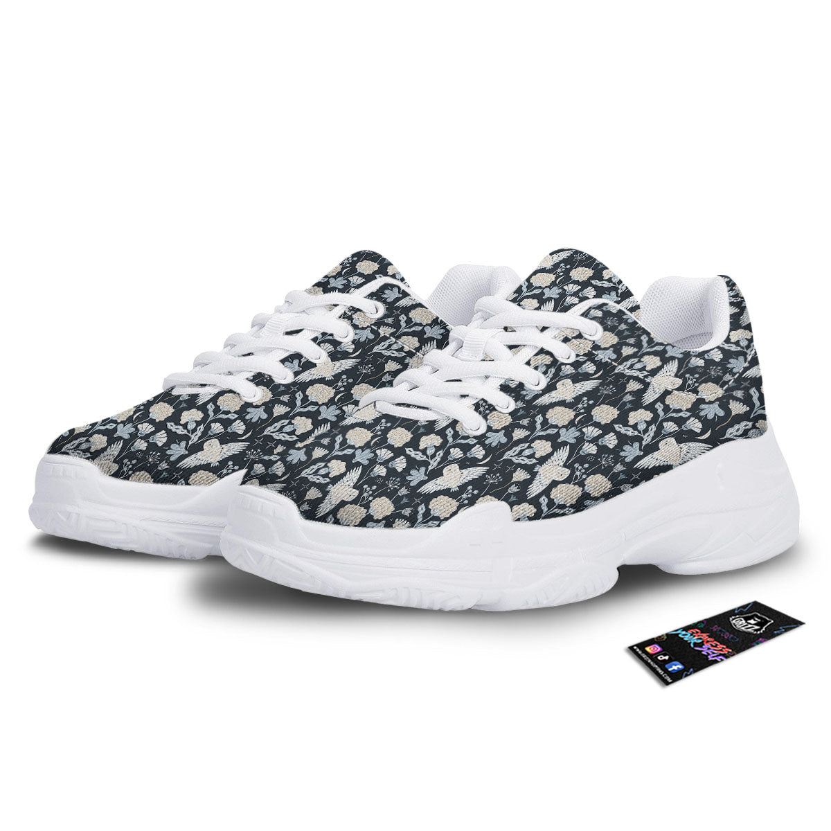 Owl Bohemian Print Pattern White Chunky Shoes-grizzshop