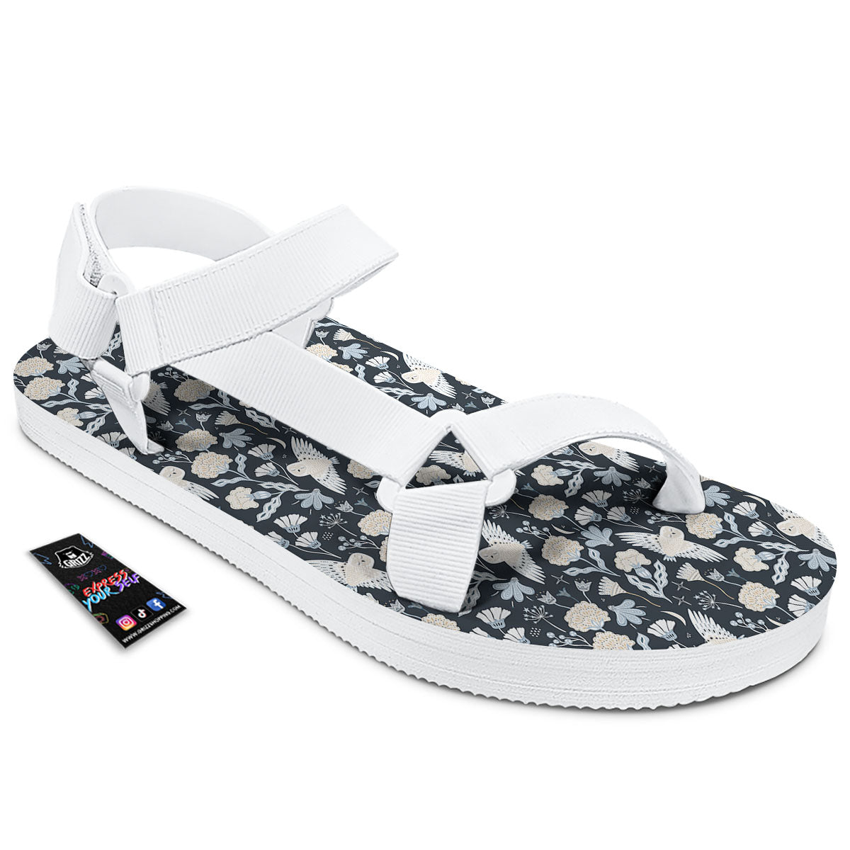 Owl Bohemian Print Pattern White Open Toe Sandals-grizzshop