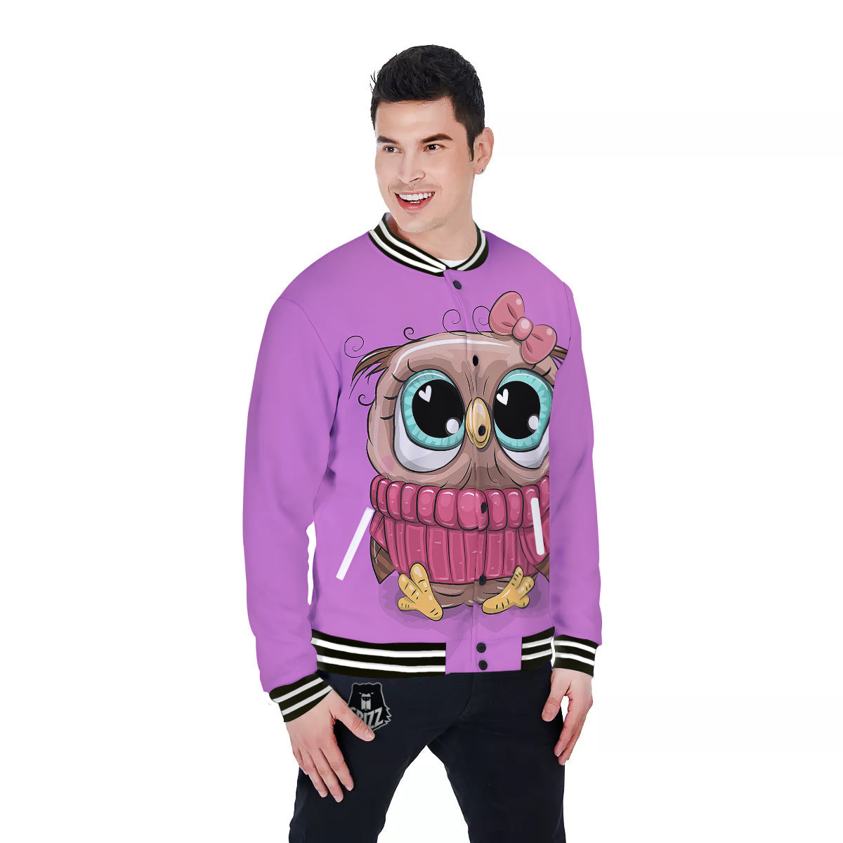 Owl Cute Print Baseball Jacket-grizzshop