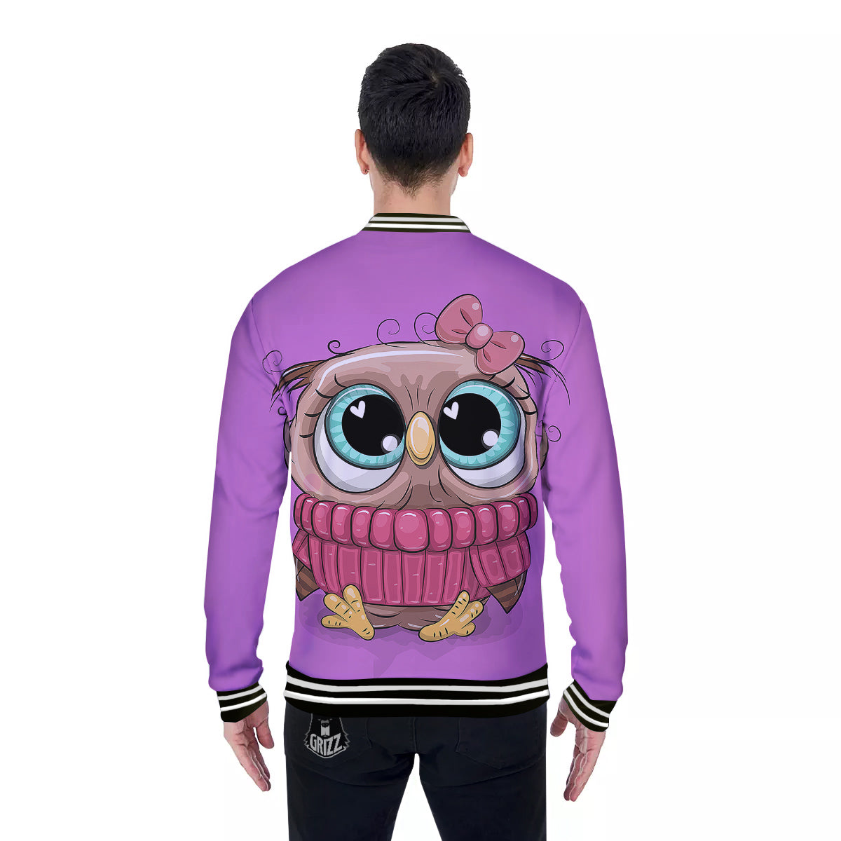 Owl Cute Print Baseball Jacket-grizzshop