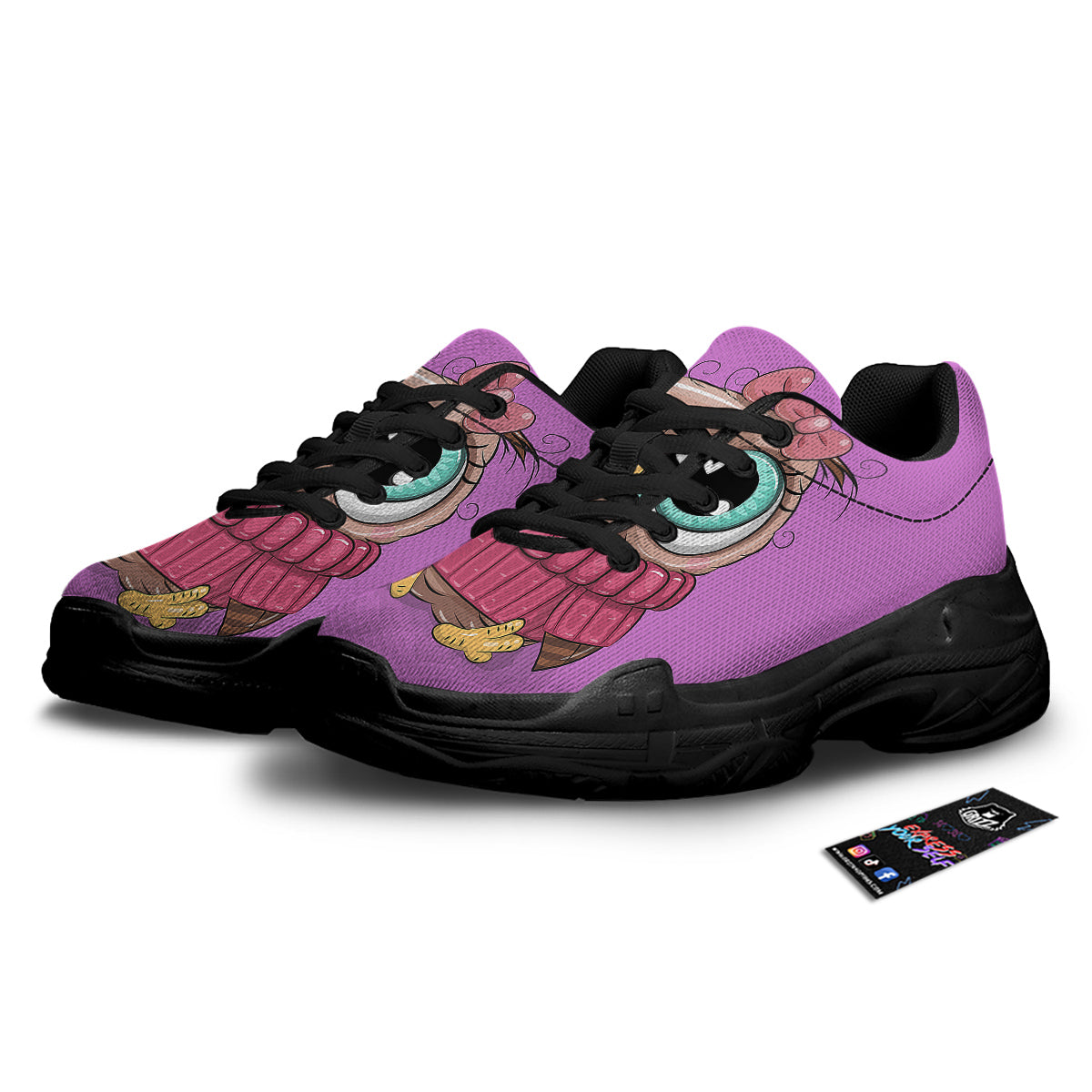Owl Cute Print Black Chunky Shoes-grizzshop