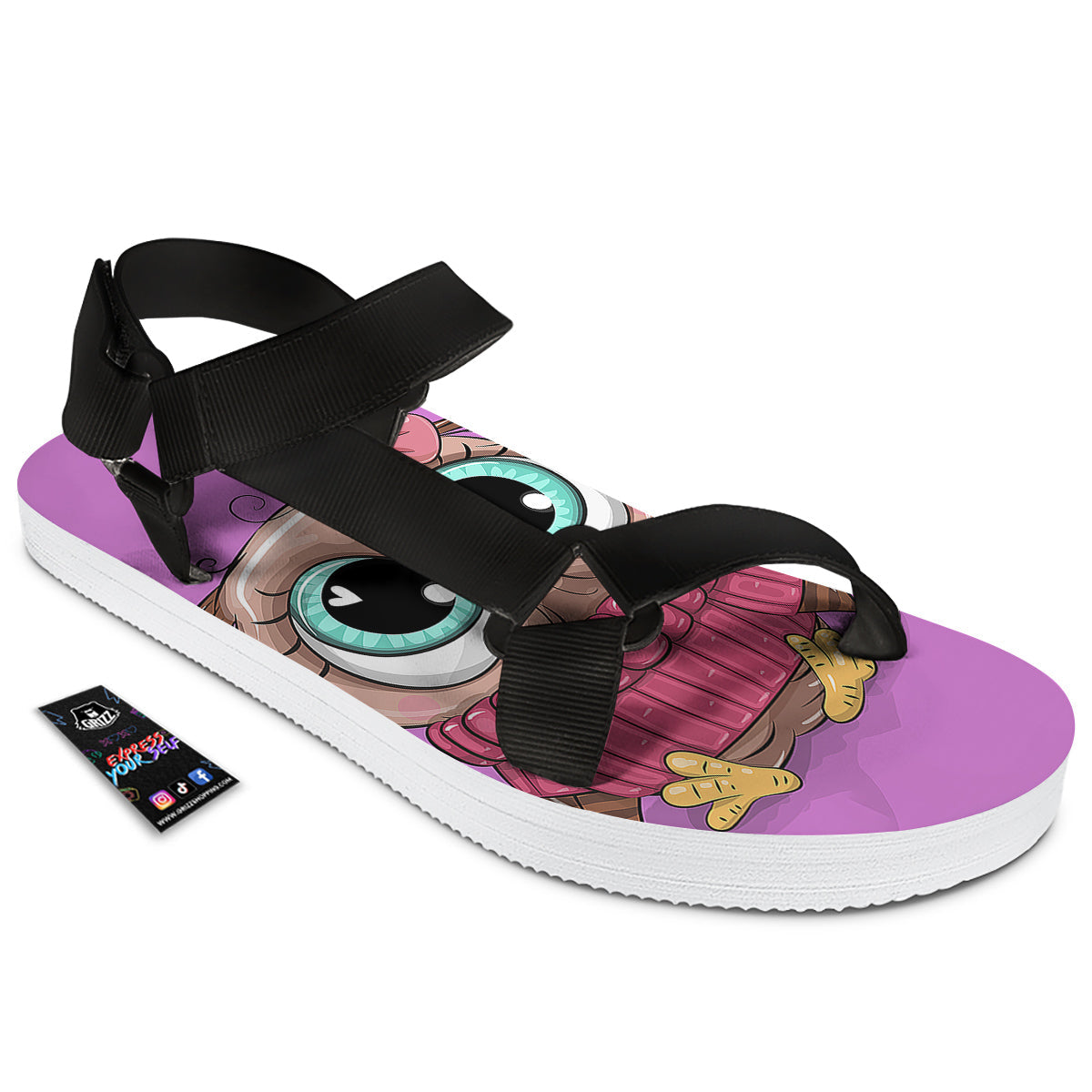 Owl Cute Print Black Open Toe Sandals-grizzshop
