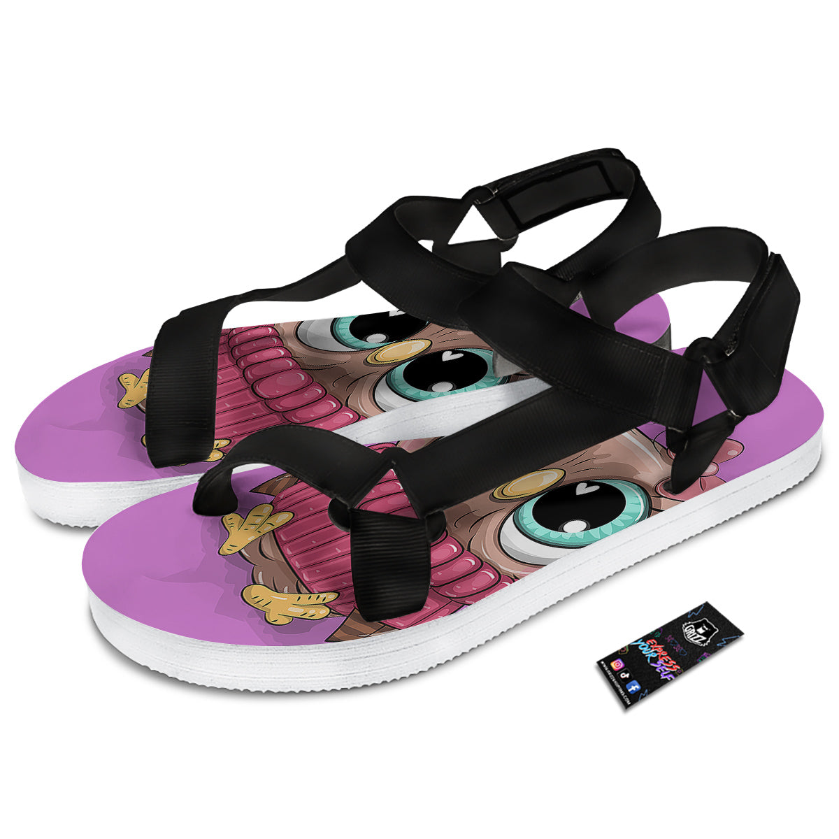 Owl Cute Print Black Open Toe Sandals-grizzshop