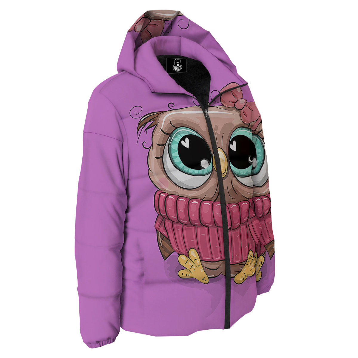 Owl Cute Print Down Jacket-grizzshop
