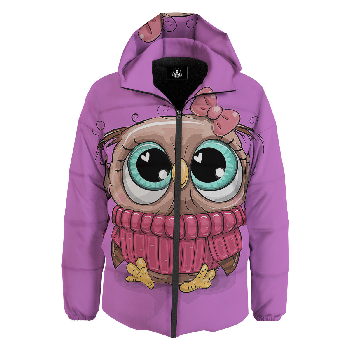 Owl Cute Print Down Jacket-grizzshop