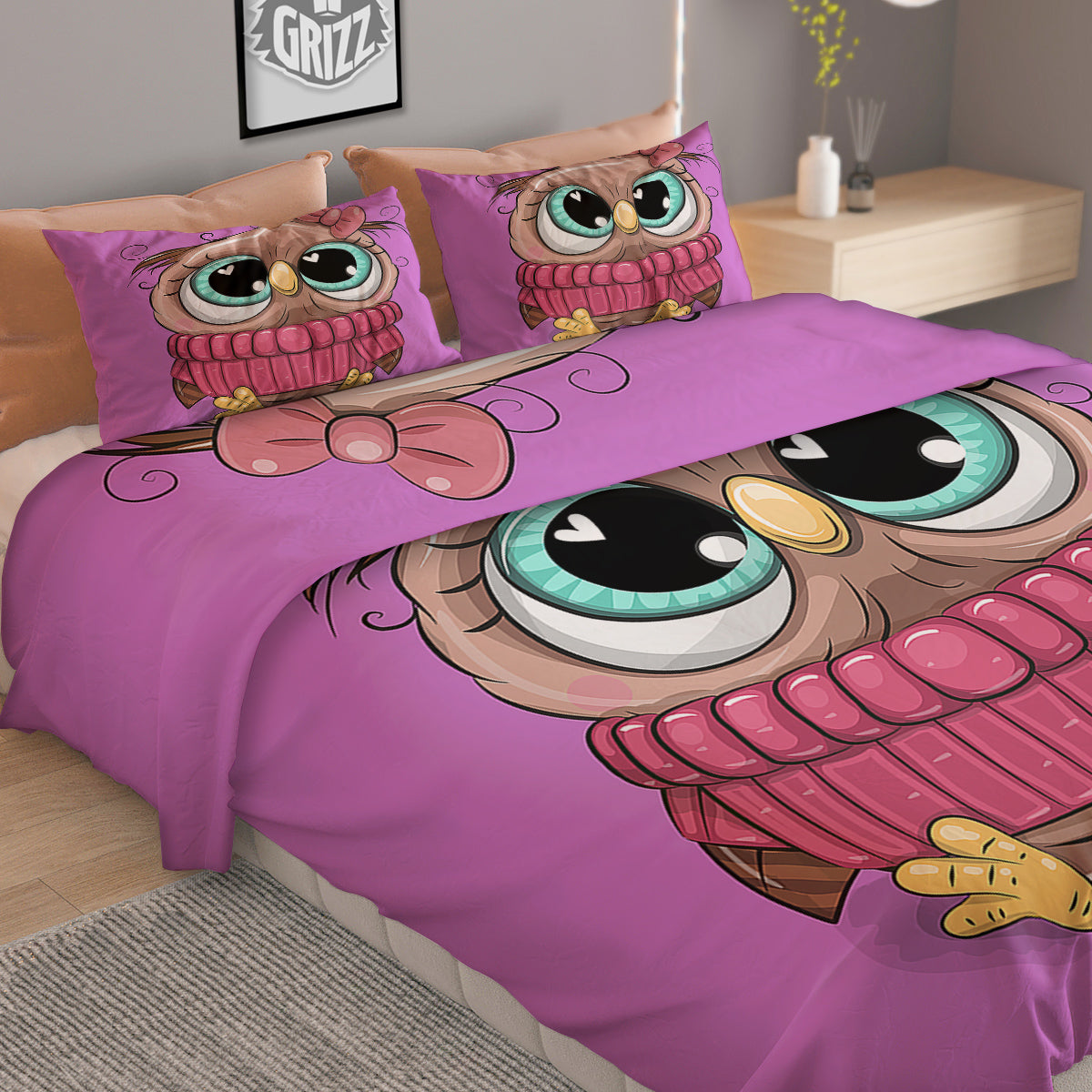 Owl Cute Print Duvet Cover Bedding Set