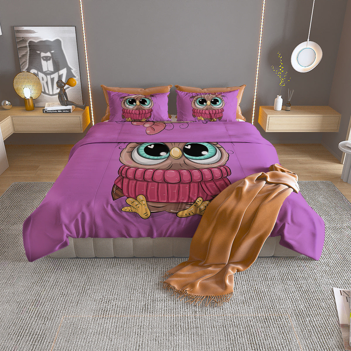 Owl Cute Print Duvet Cover Bedding Set