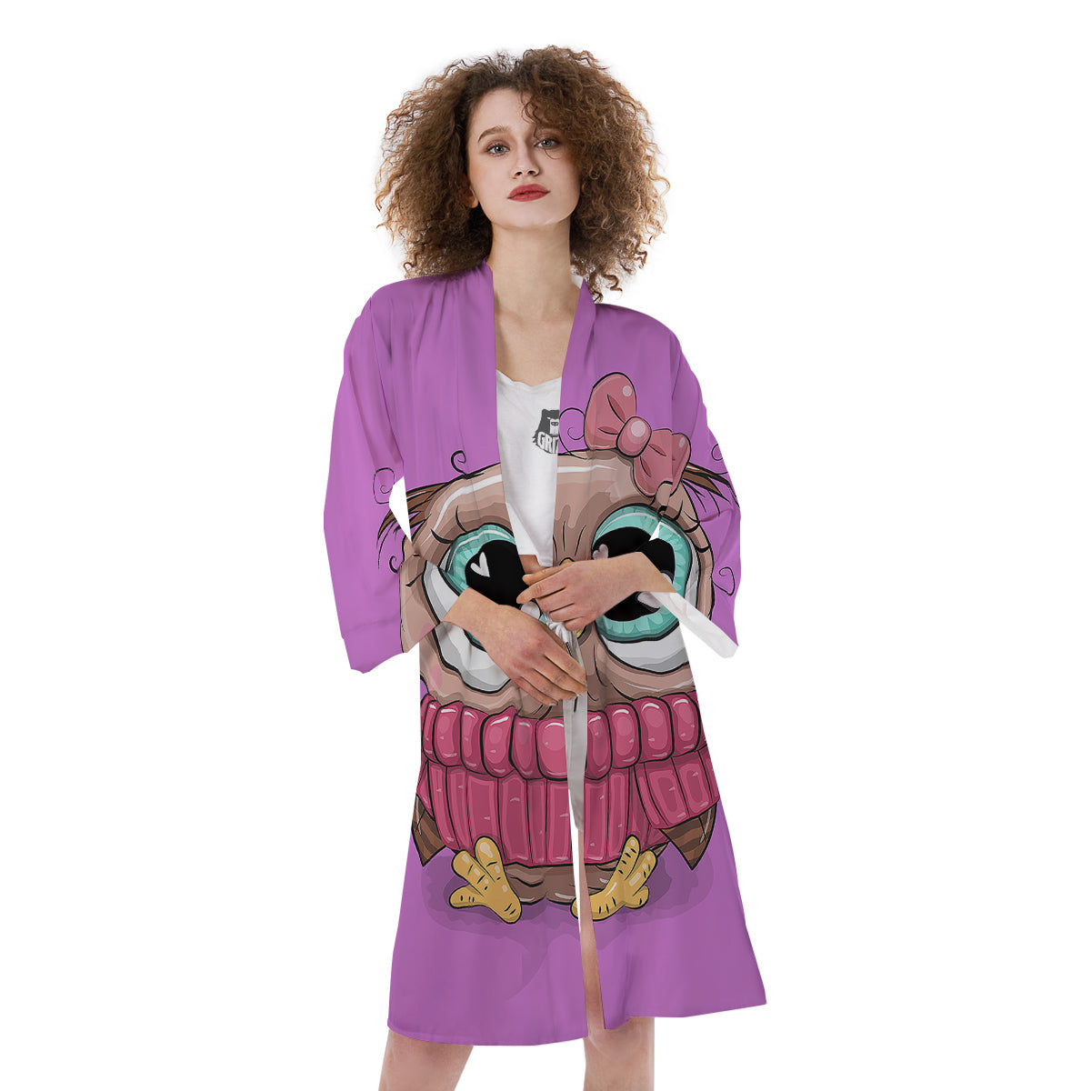 Owl Cute Print Kimono-grizzshop