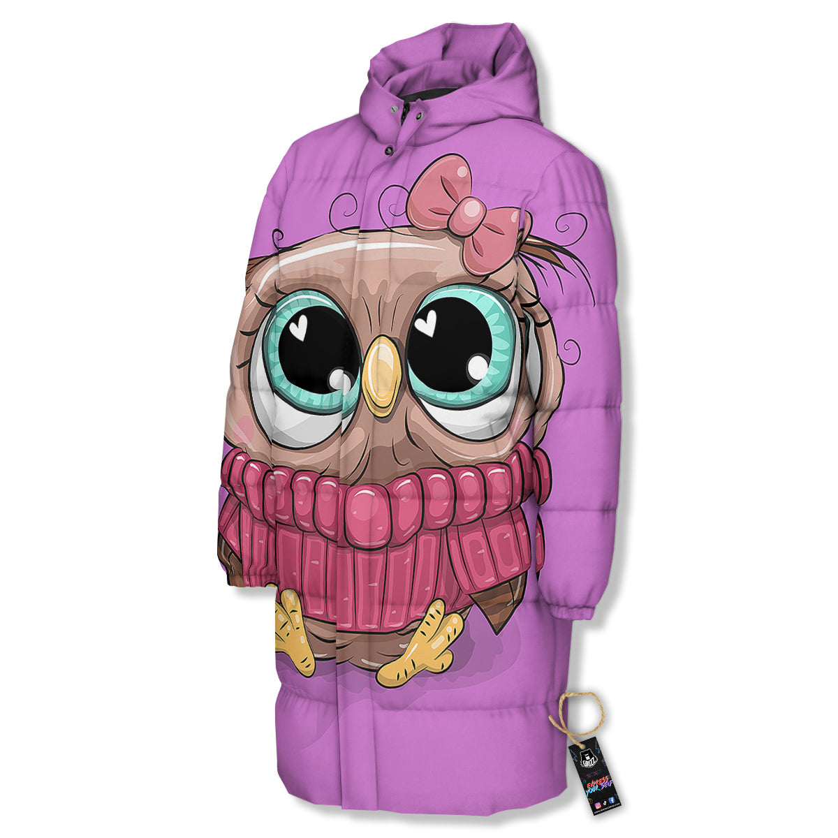 Owl Cute Print Long Down Jacket-grizzshop