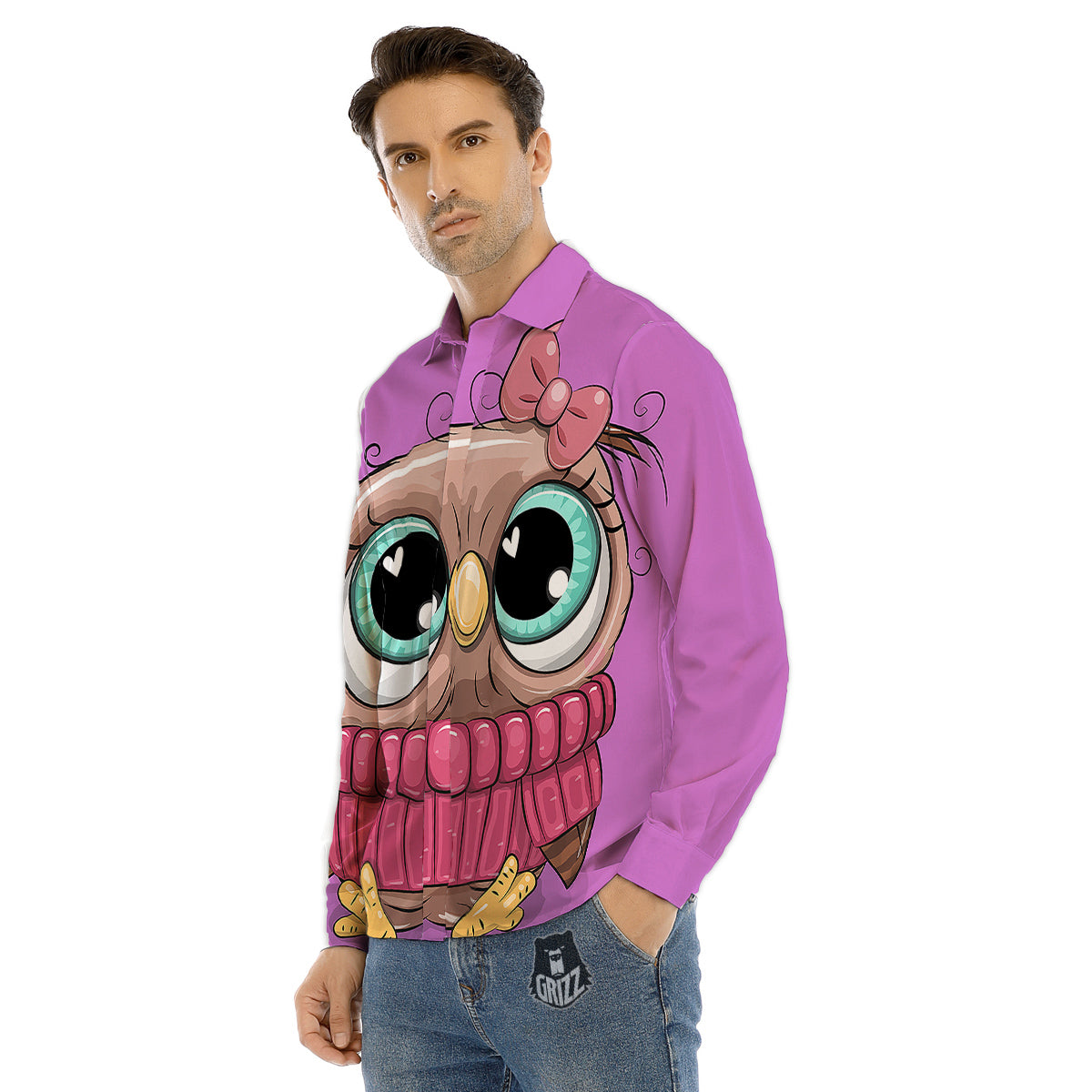 Owl Cute Print Men's Dress Shirts-grizzshop