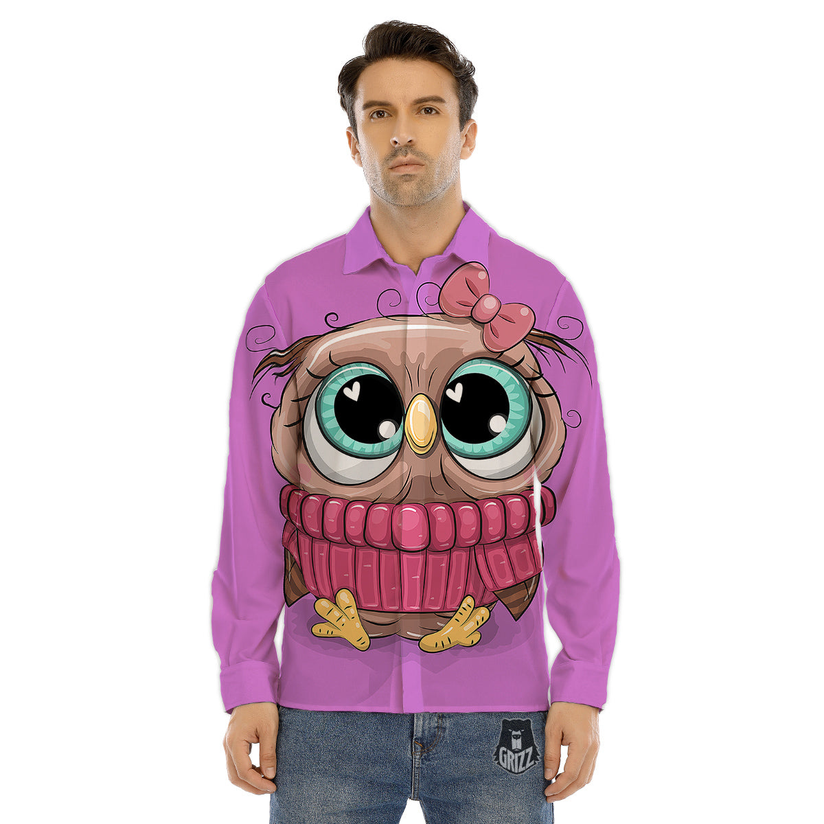 Owl Cute Print Men's Dress Shirts-grizzshop