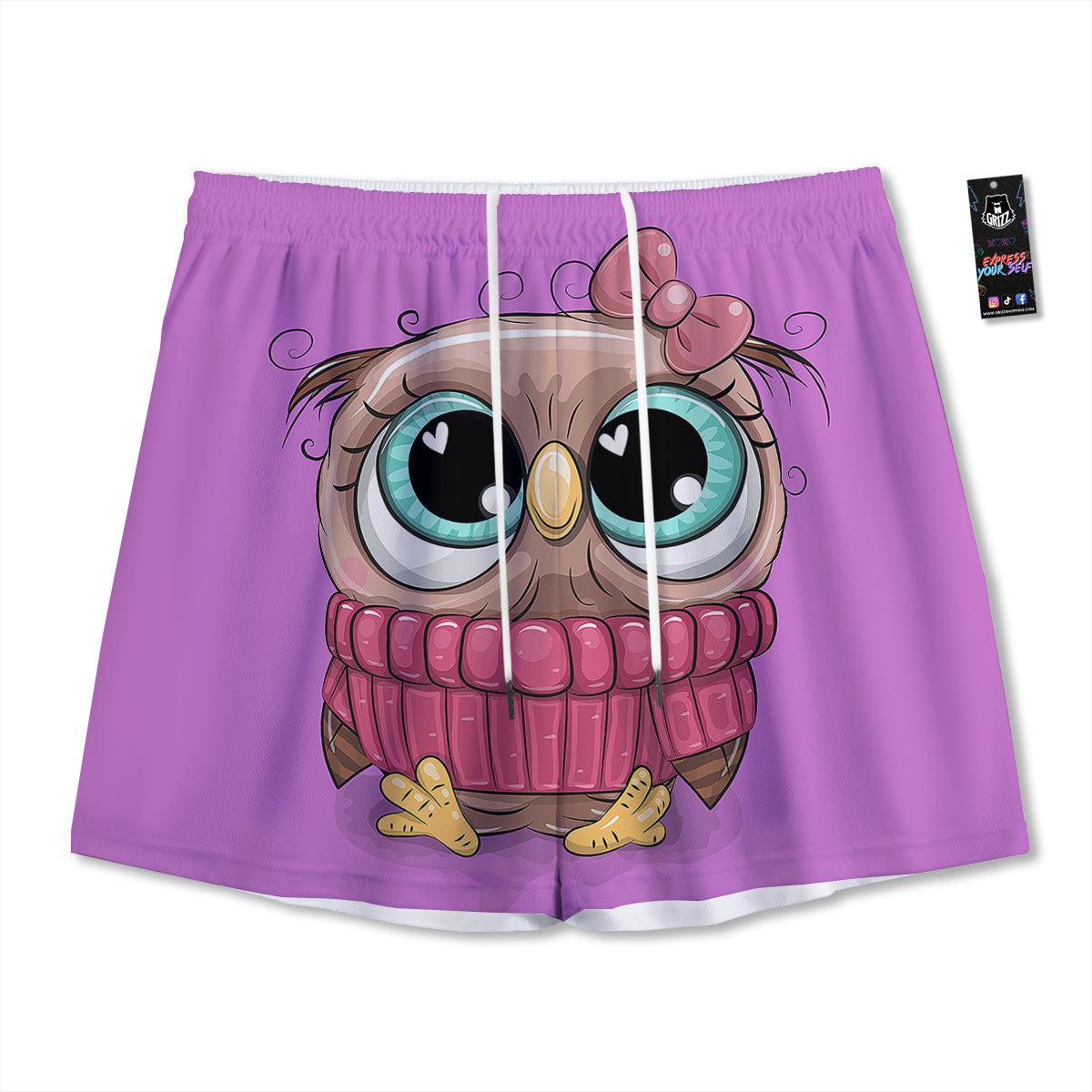 Owl Cute Print Mesh Shorts