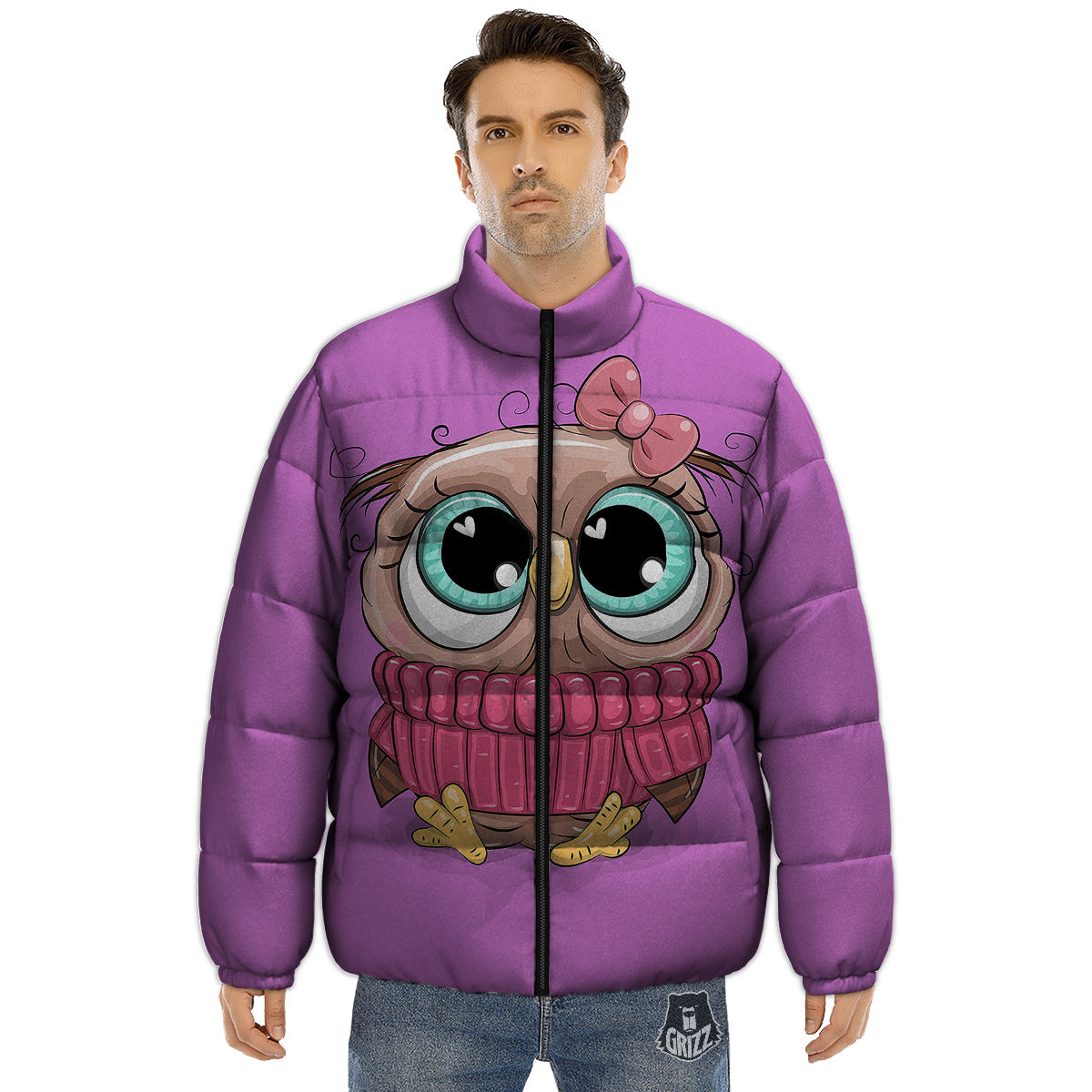 Owl Cute Print Puffer Jacket-grizzshop