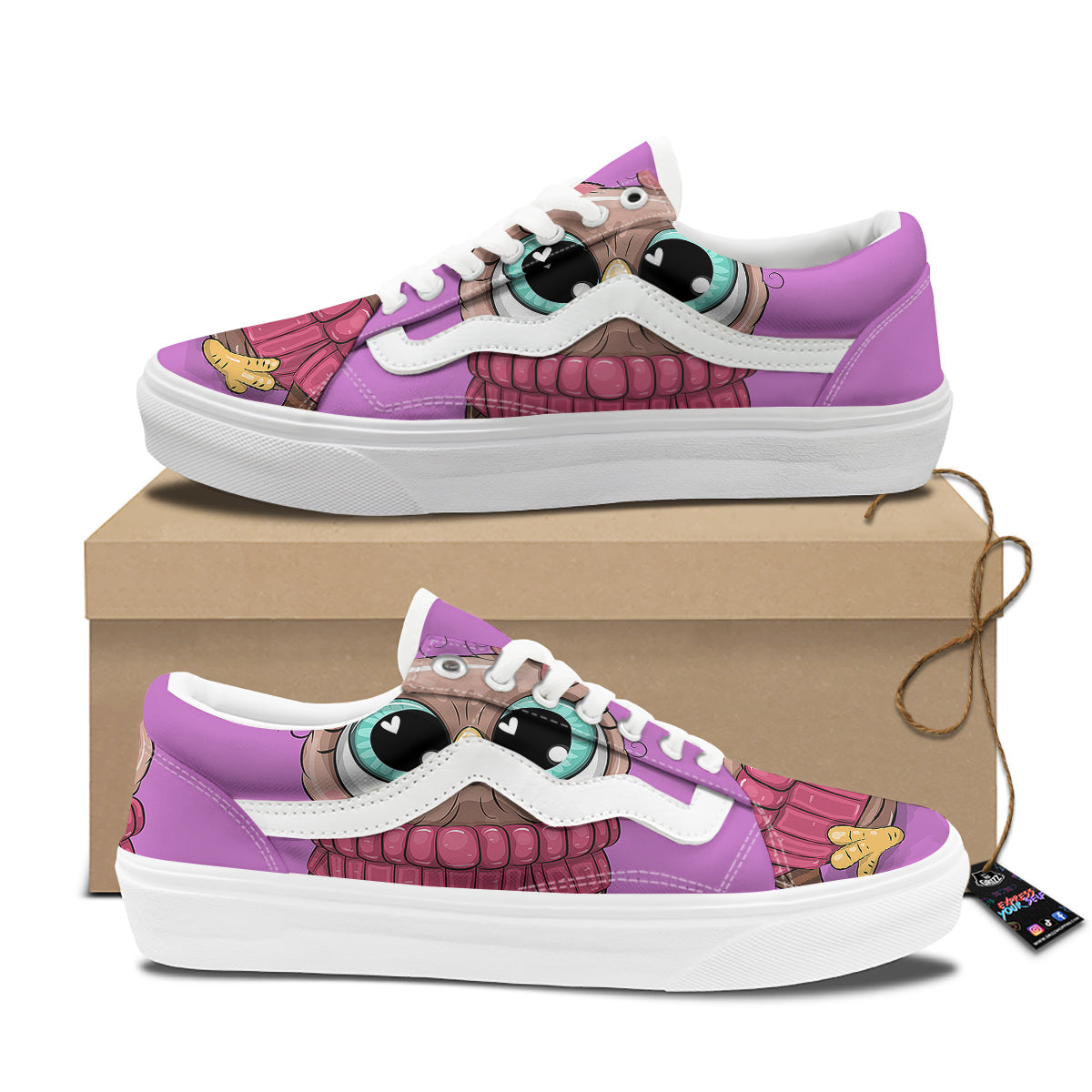 Owl Cute Print Skate Shoes-grizzshop