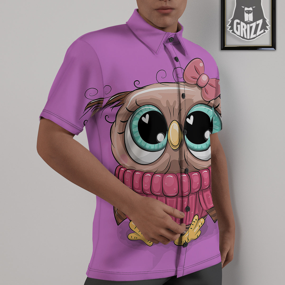 Owl Cute Print Untucked Shirts-grizzshop