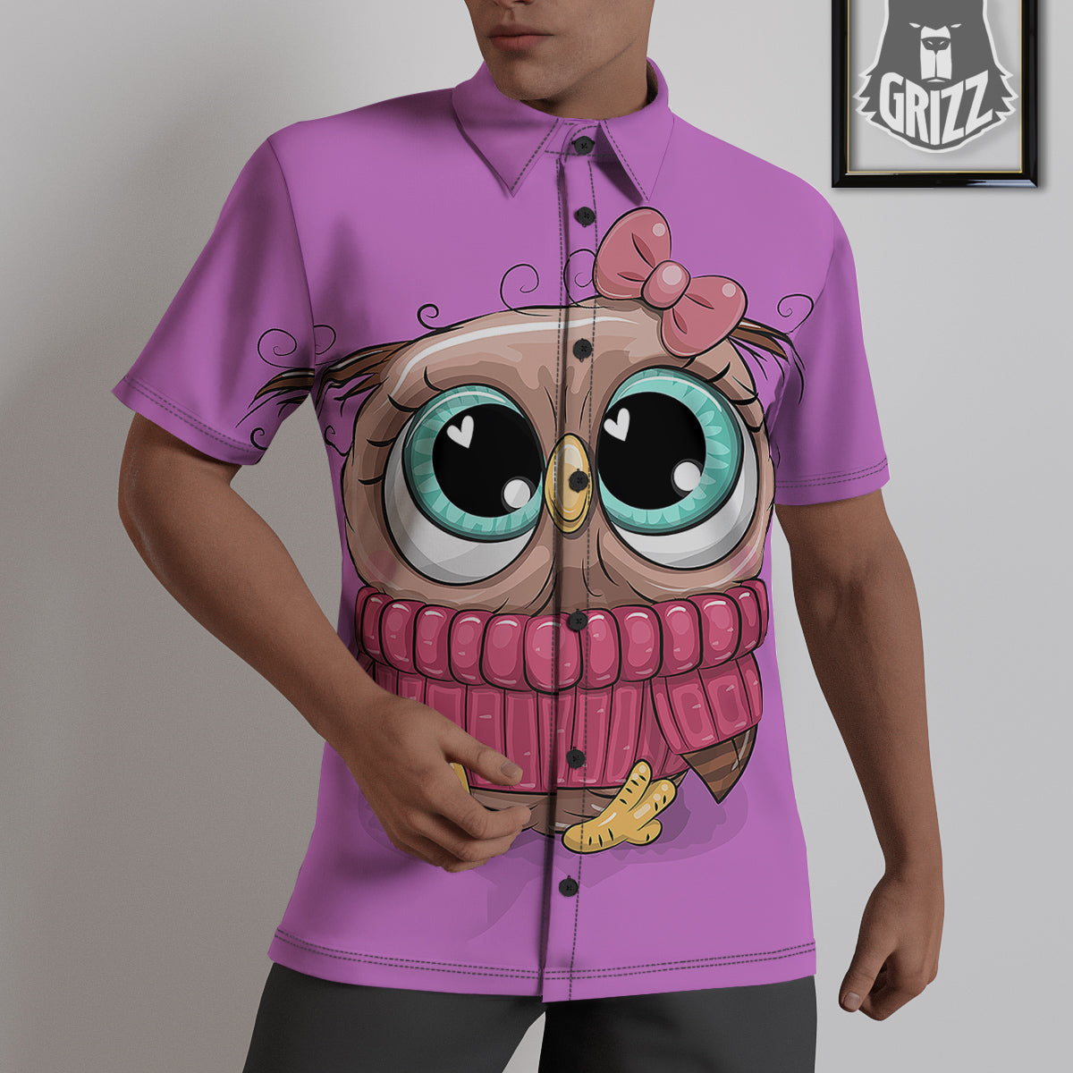 Owl Cute Print Untucked Shirts-grizzshop