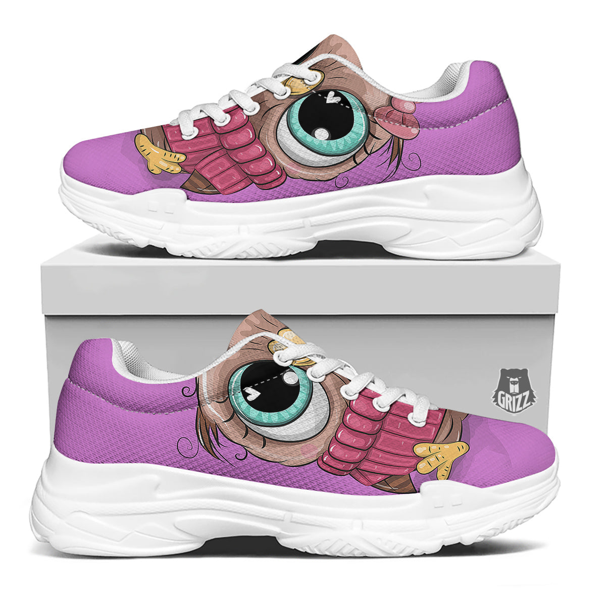 Owl Cute Print White Chunky Shoes-grizzshop