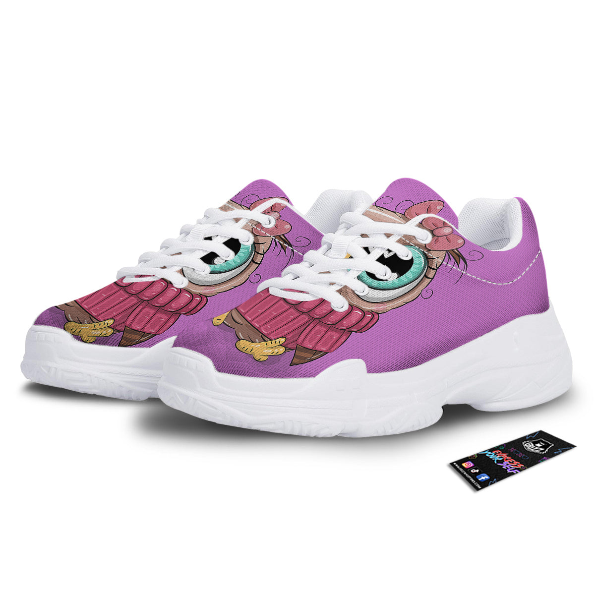 Owl Cute Print White Chunky Shoes-grizzshop