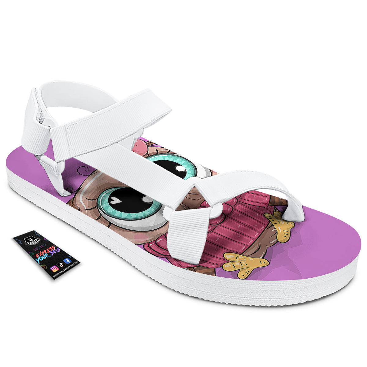 Owl Cute Print White Open Toe Sandals-grizzshop