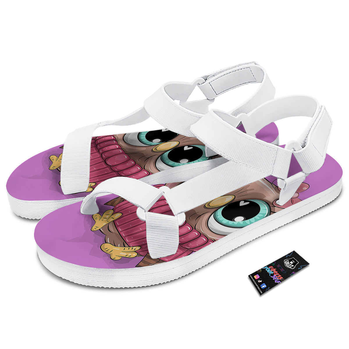 Owl Cute Print White Open Toe Sandals-grizzshop