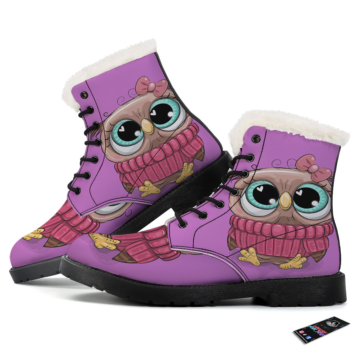 Owl Cute Print Winter Boots-grizzshop