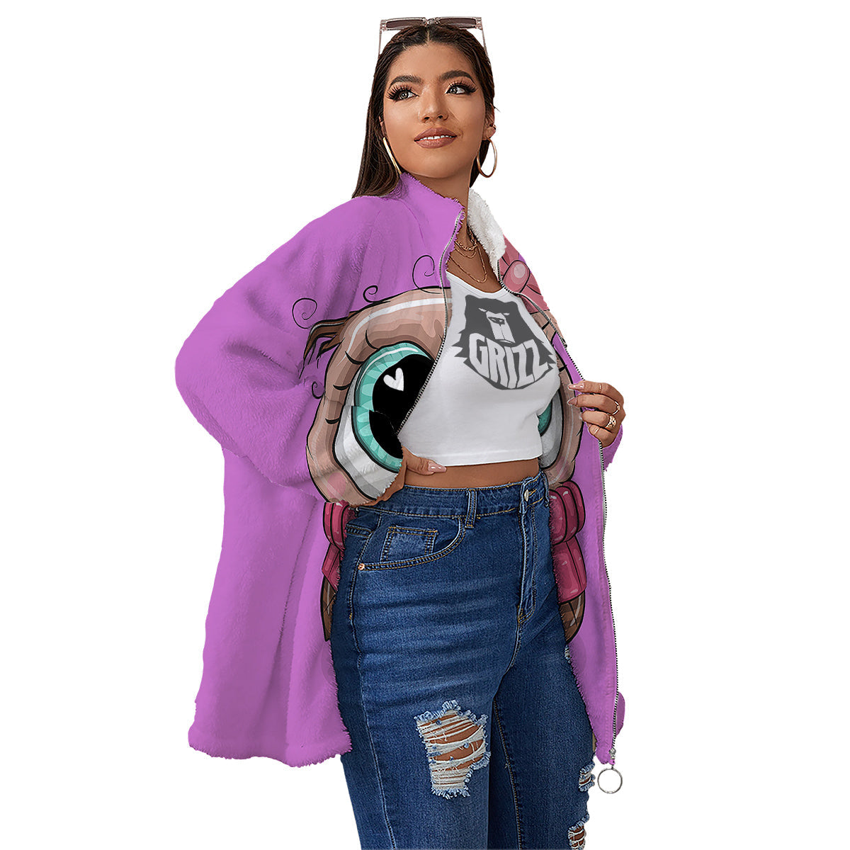 Owl Cute Print Women's Sherpa Jacket-grizzshop