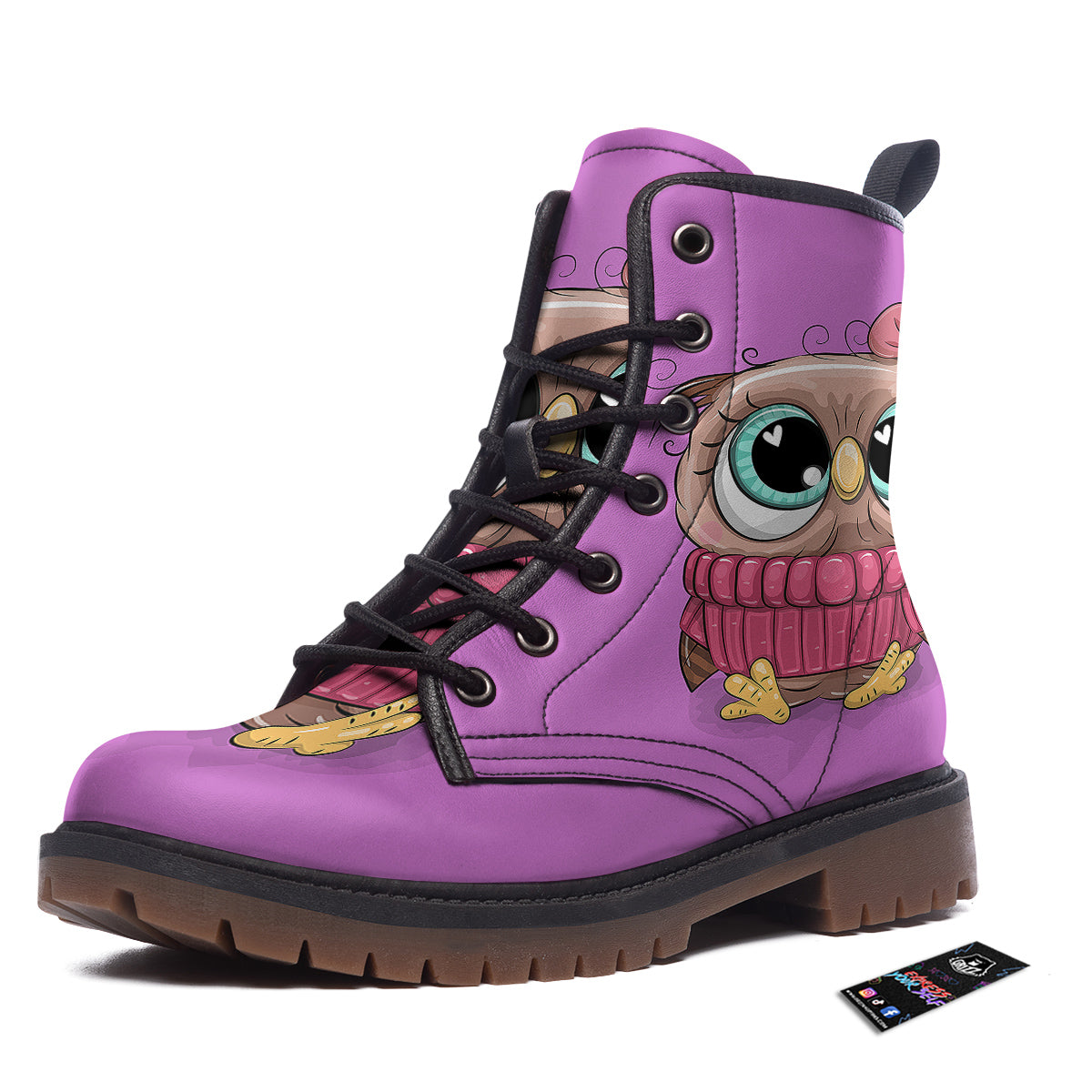 Owl Cute Print Work Boots-grizzshop