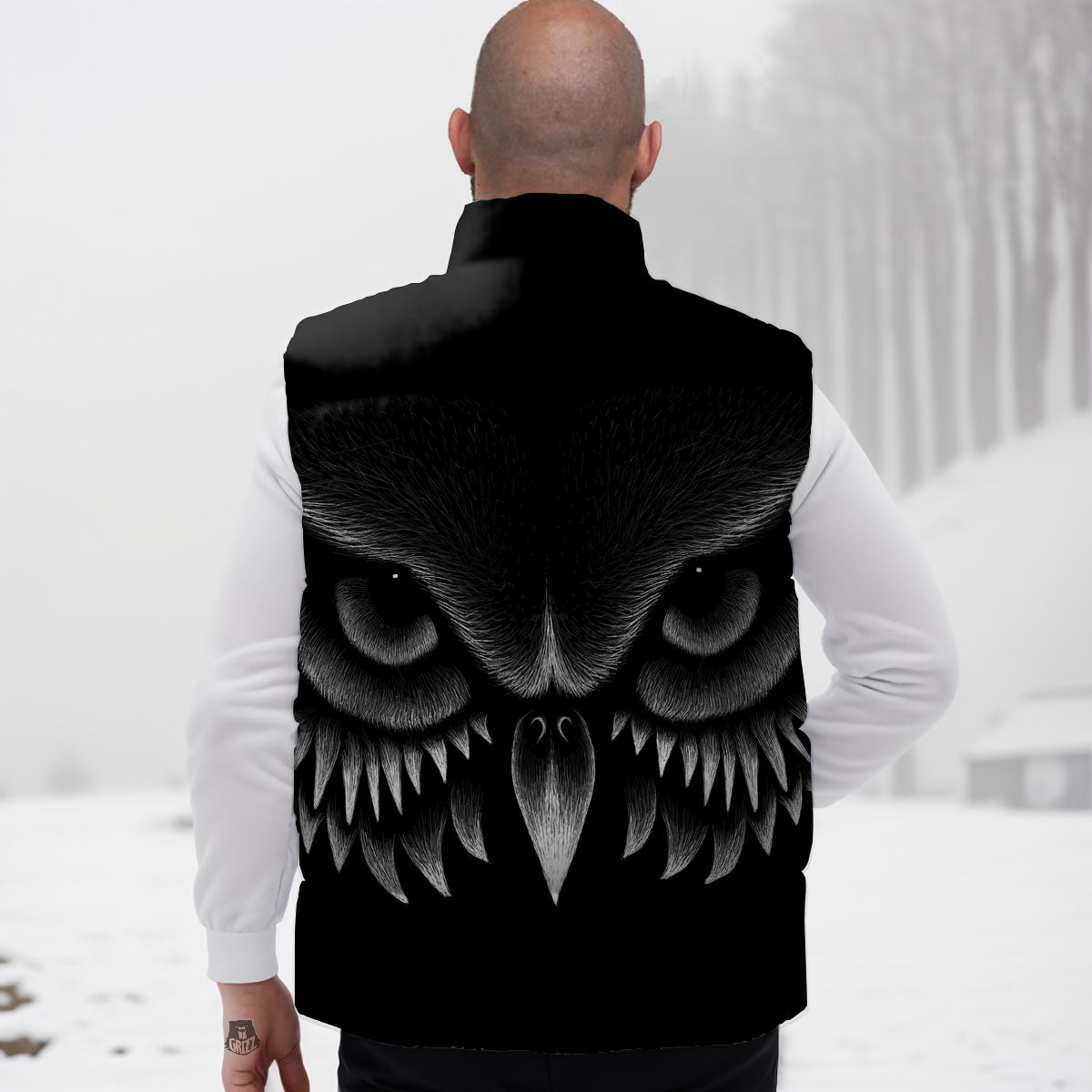 Owl Eyes Print Down Vest