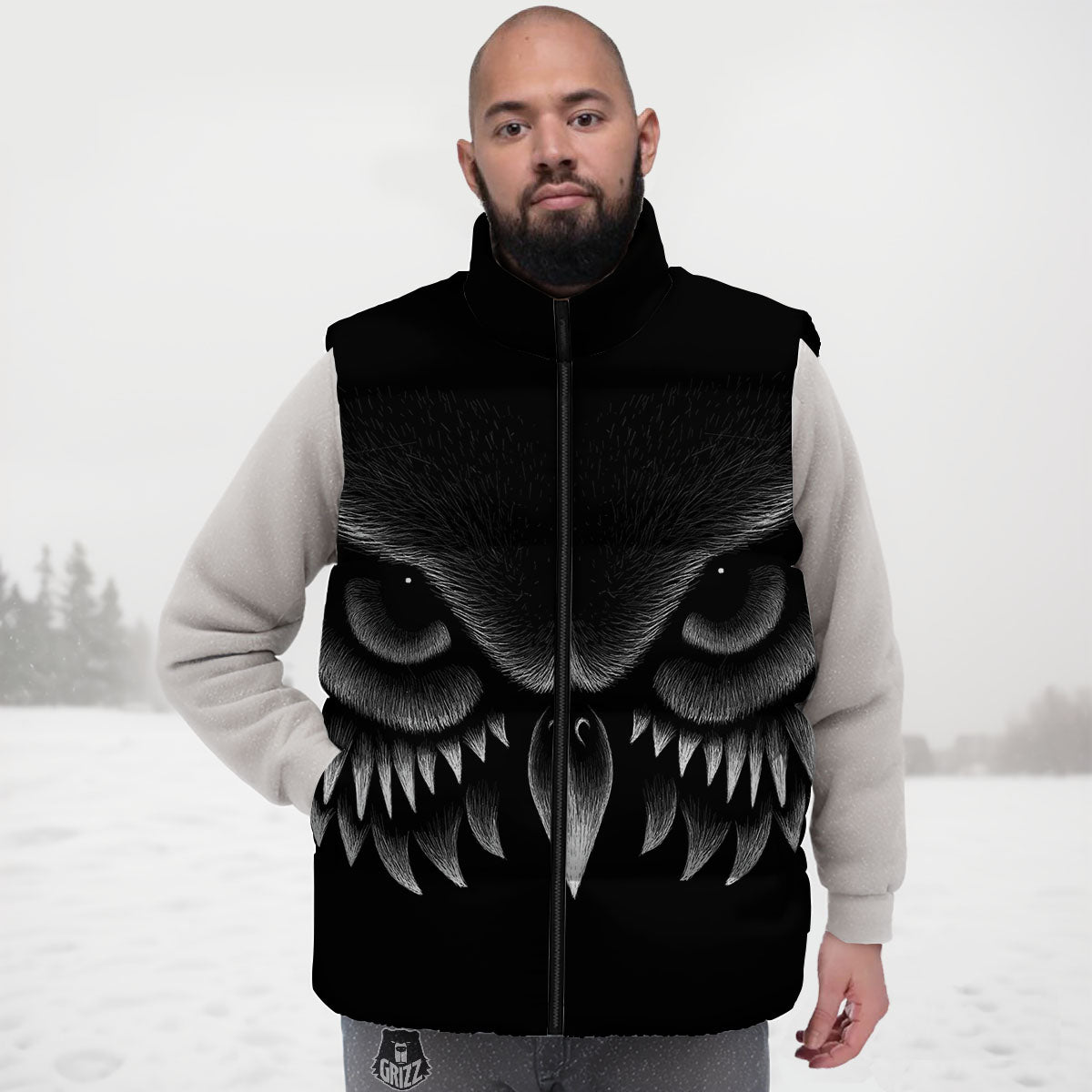 Owl Eyes Print Down Vest