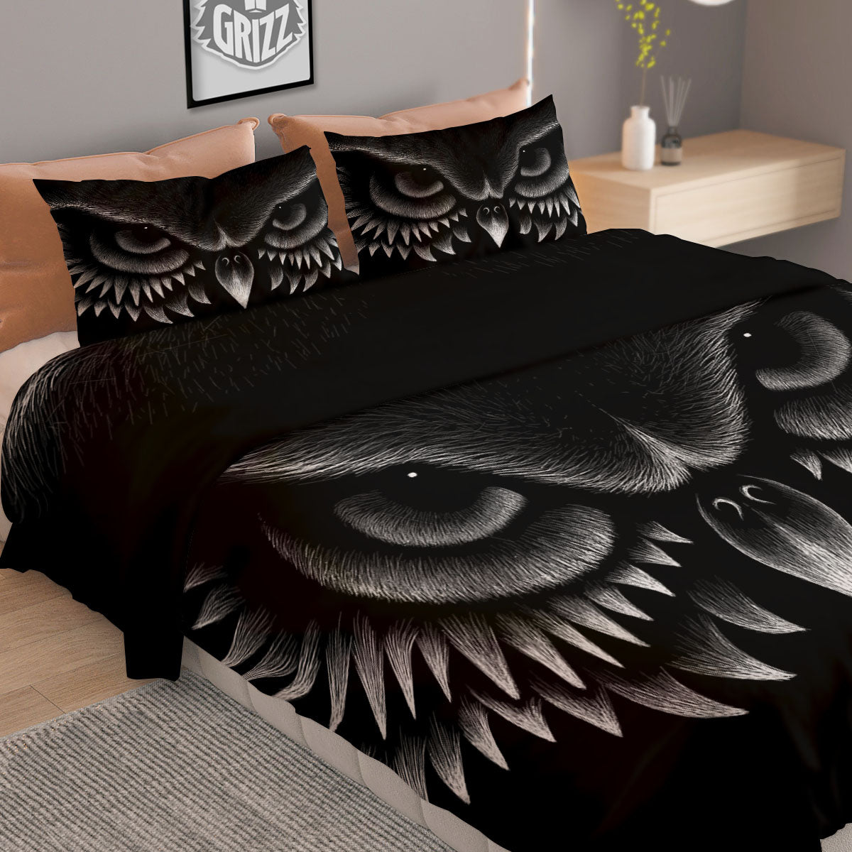 Owl Eyes Print Duvet Cover Bedding Set