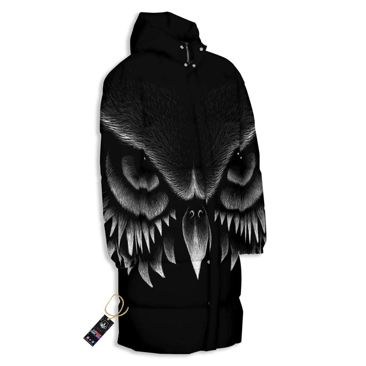 Owl Eyes Print Long Down Jacket-grizzshop