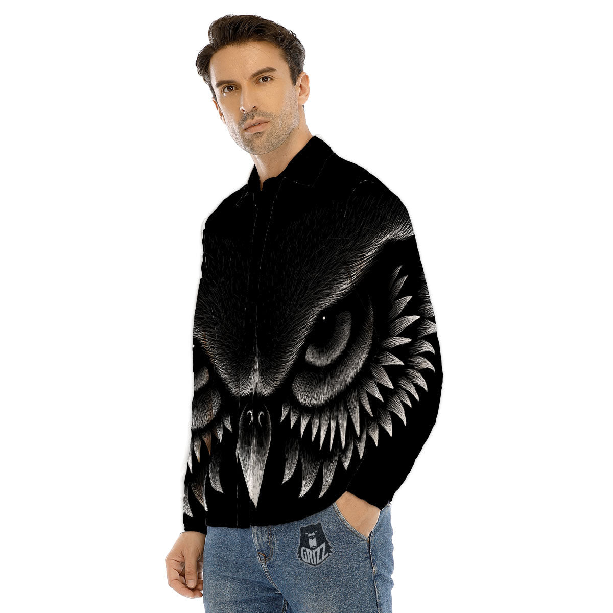 Owl Eyes Print Men's Dress Shirts-grizzshop