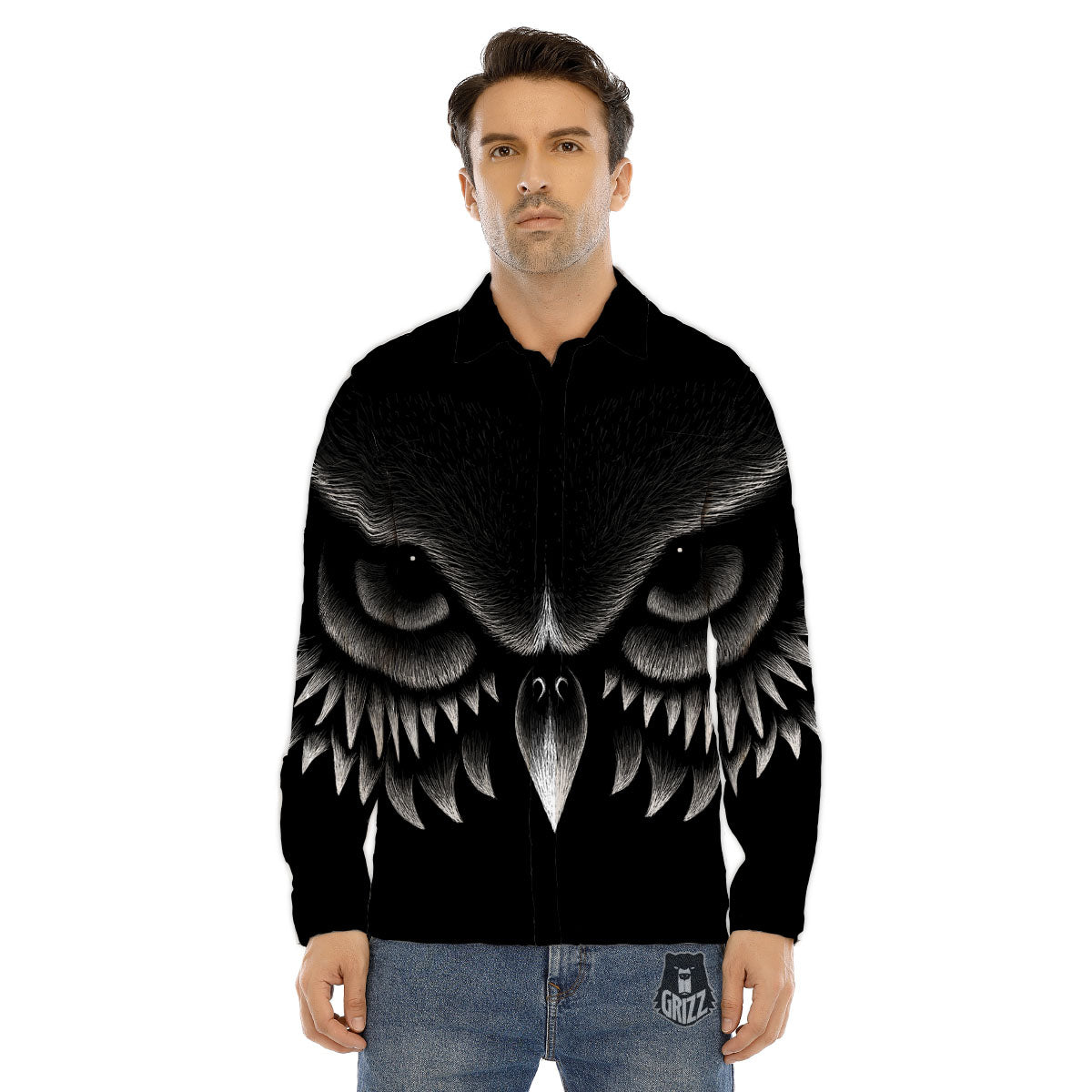 Owl Eyes Print Men's Dress Shirts-grizzshop