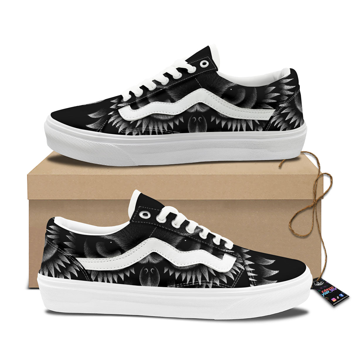 Owl Eyes Print Skate Shoes-grizzshop