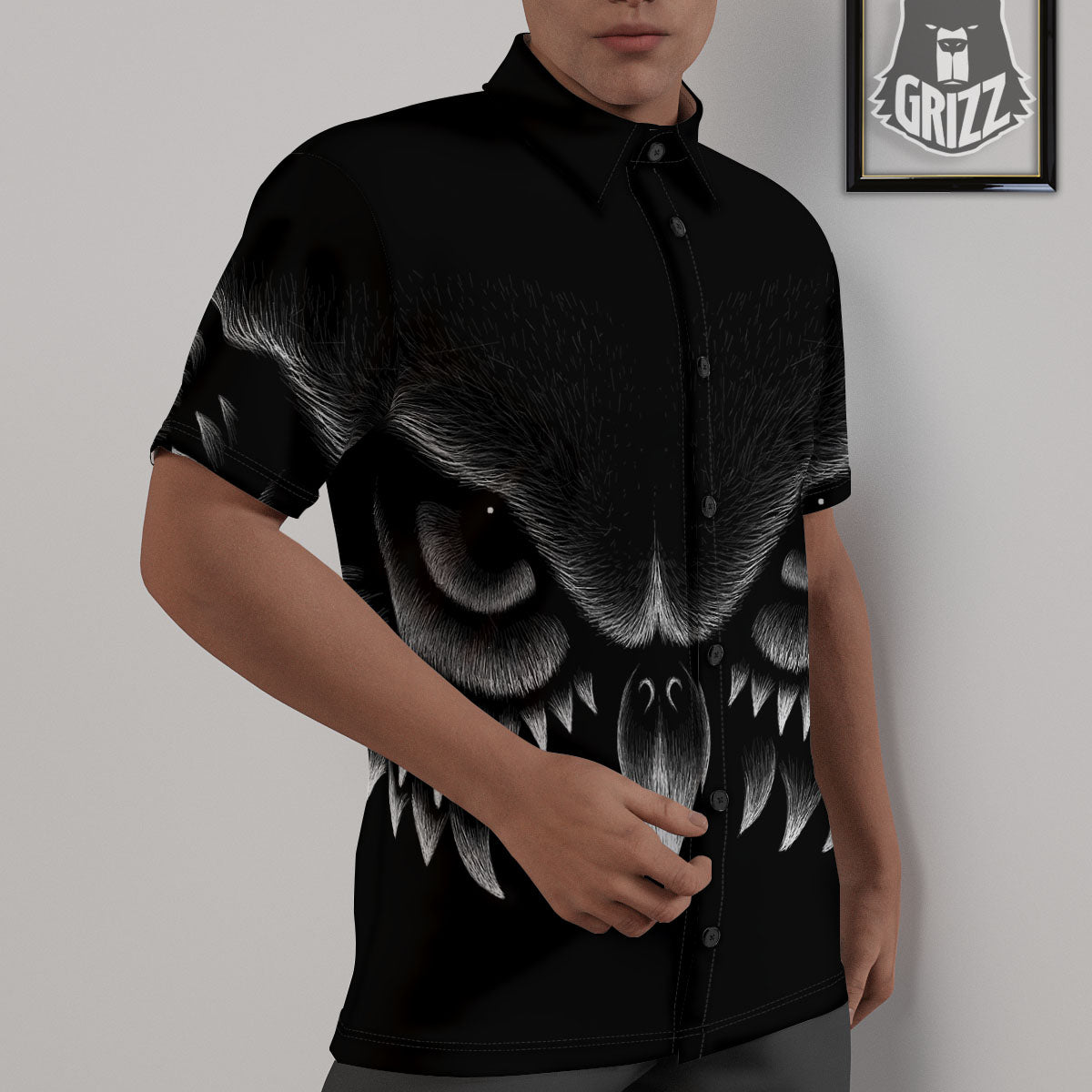 Owl Eyes Print Untucked Shirts-grizzshop