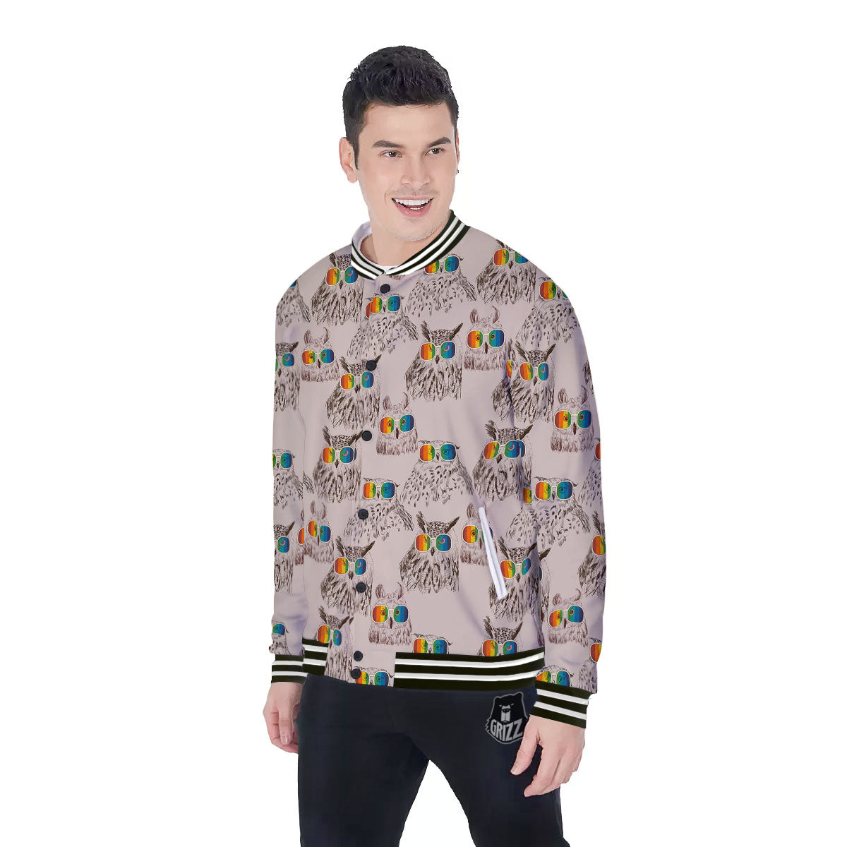 Owl Glasses Print Pattern Baseball Jacket-grizzshop