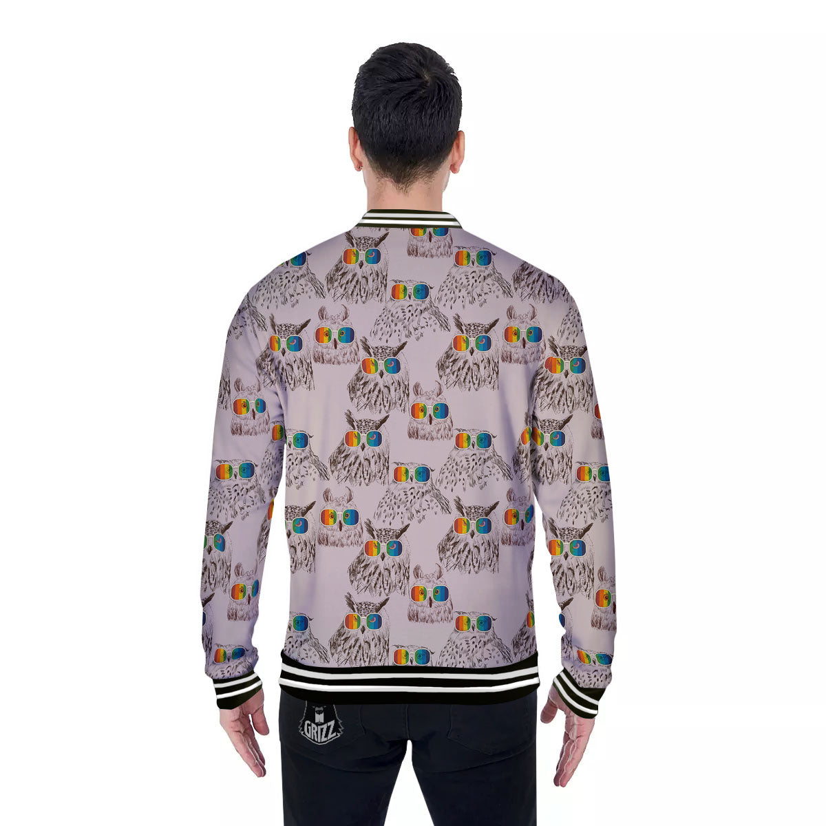 Owl Glasses Print Pattern Baseball Jacket-grizzshop